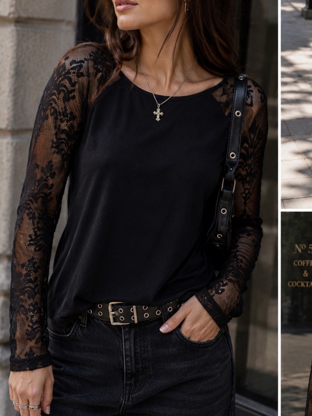 TRENDY EDGY grunge y2k 90s Black lace sleeves stretchy Tart brand M **2 for 20*